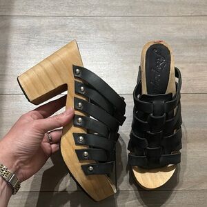 Free People Strappy Leather Wooden Clogs Size 8